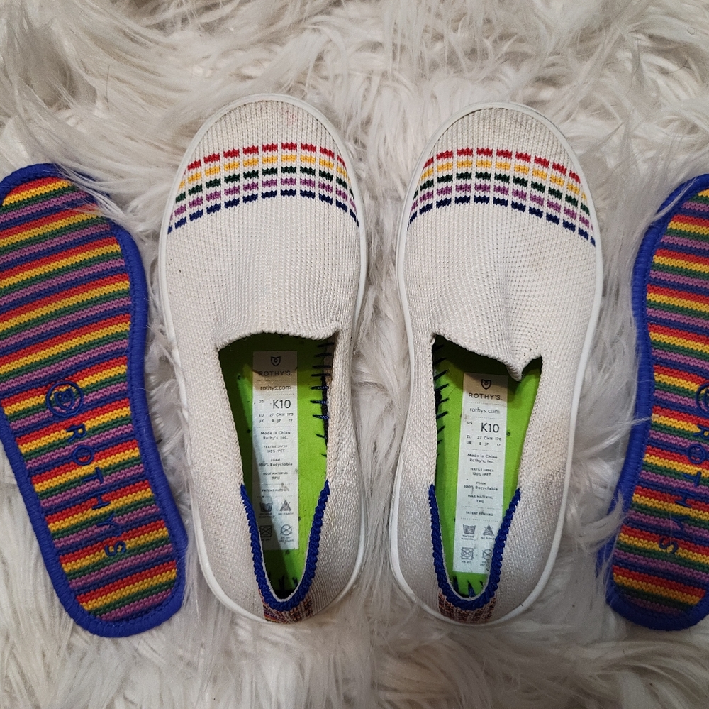 Rothy's Kids Size 10 rainbow loafers